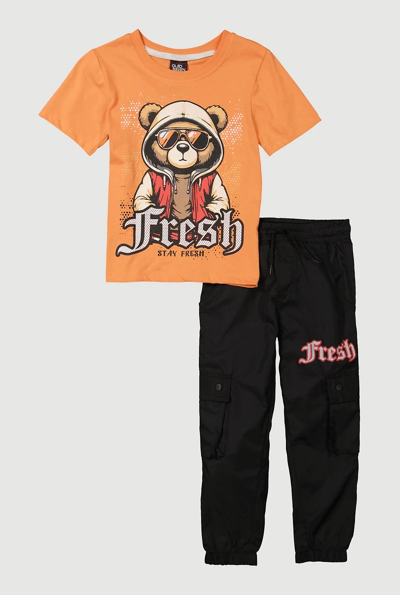 Little Boys Stay Fresh Graphic Tee and Cargo Joggers, Orange, Size 5-6