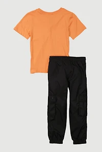Little Boys Stay Fresh Graphic Tee and Cargo Joggers, Orange, Size 5-6