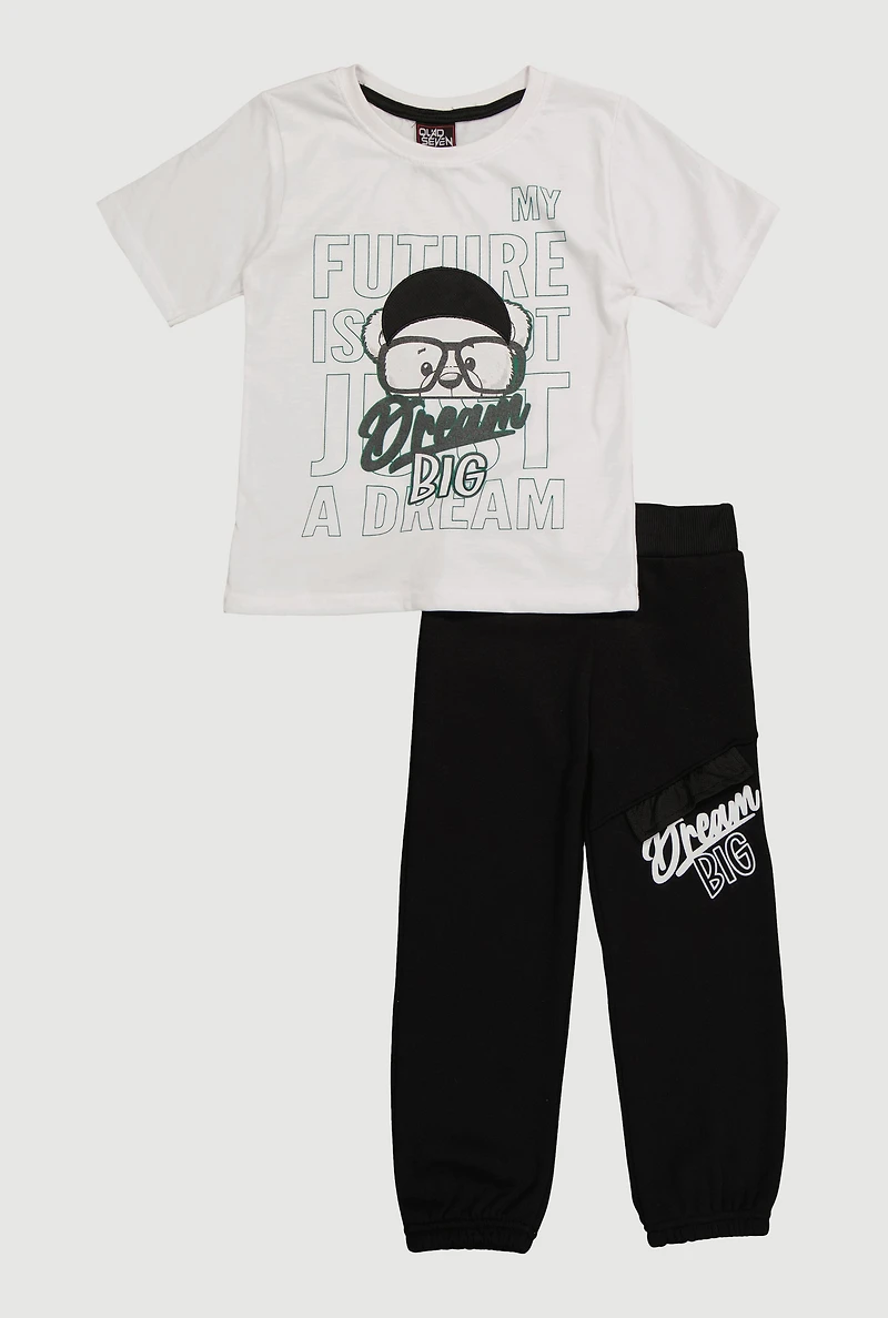 Little Boys Dream Big Graphic Tee and Sweatpants Set, White, Size 5-6