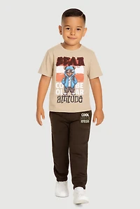 Little Boys Cool Bear Attitude Graphic Tee and Sweatpants, Brown,