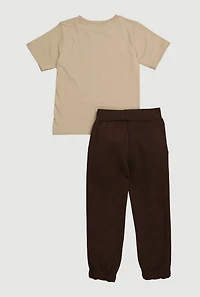 Little Boys Cool Bear Attitude Graphic Tee and Sweatpants, Brown,