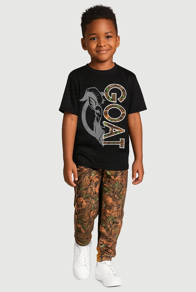 Little Boys Goat Graphic Tee and Camo Sweatpants, Black, Size 7