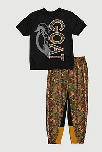 Little Boys Goat Graphic Tee and Camo Sweatpants, Black, Size 7