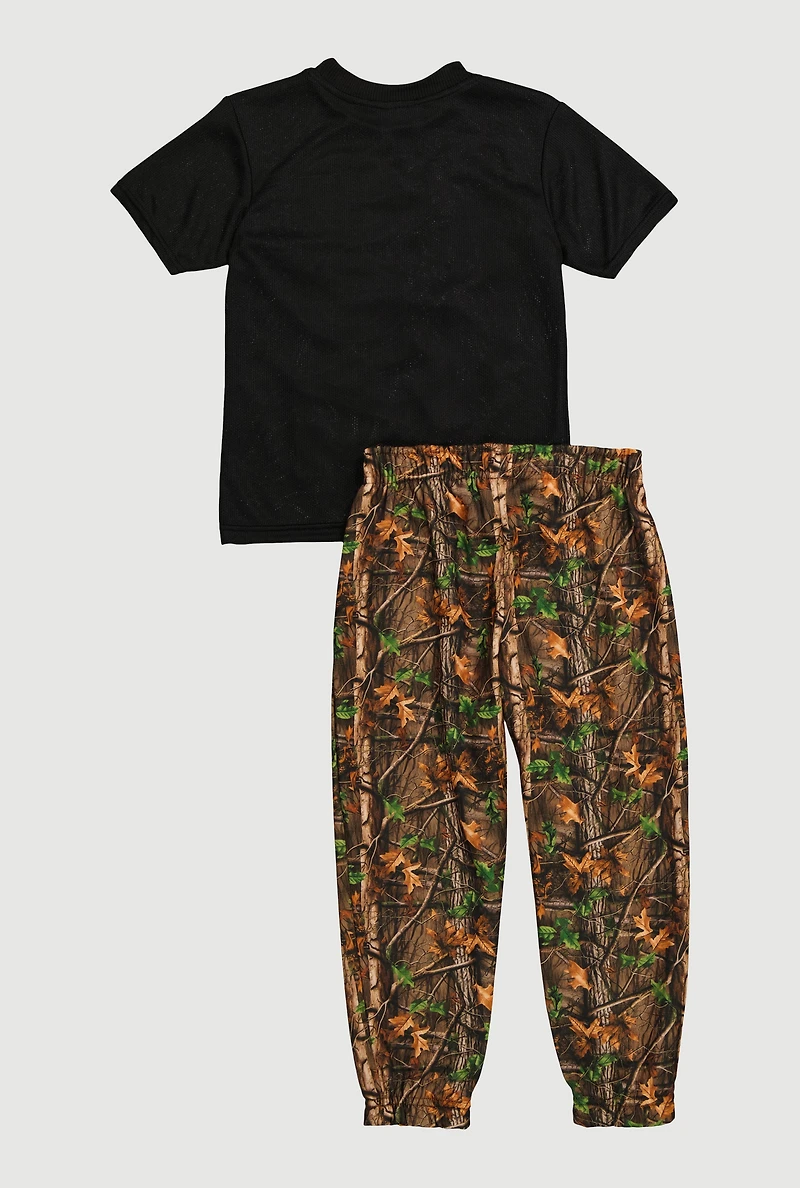 Little Boys Goat Graphic Tee and Camo Sweatpants, Black, Size 7