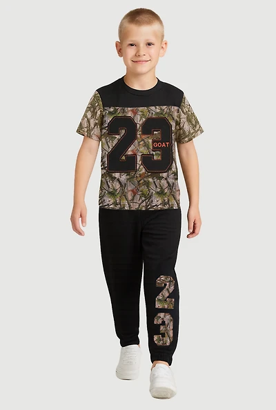 Little Boys Camo 23 Goat Graphic Tee and Sweatpants, Black,