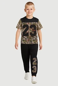 Little Boys Camo 23 Goat Graphic Tee and Sweatpants, Black,