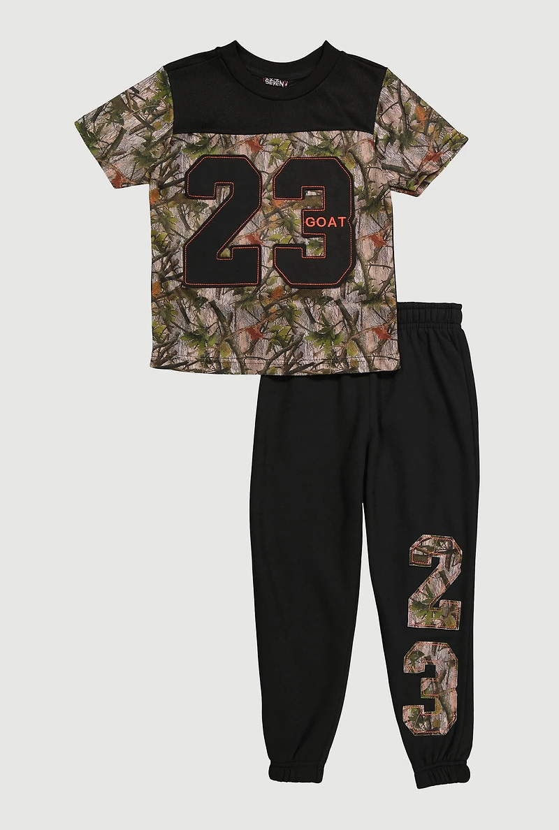 Little Boys Camo 23 Goat Graphic Tee and Sweatpants, Black,