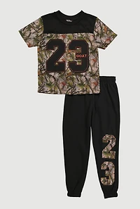Little Boys Camo 23 Goat Graphic Tee and Sweatpants, Black,