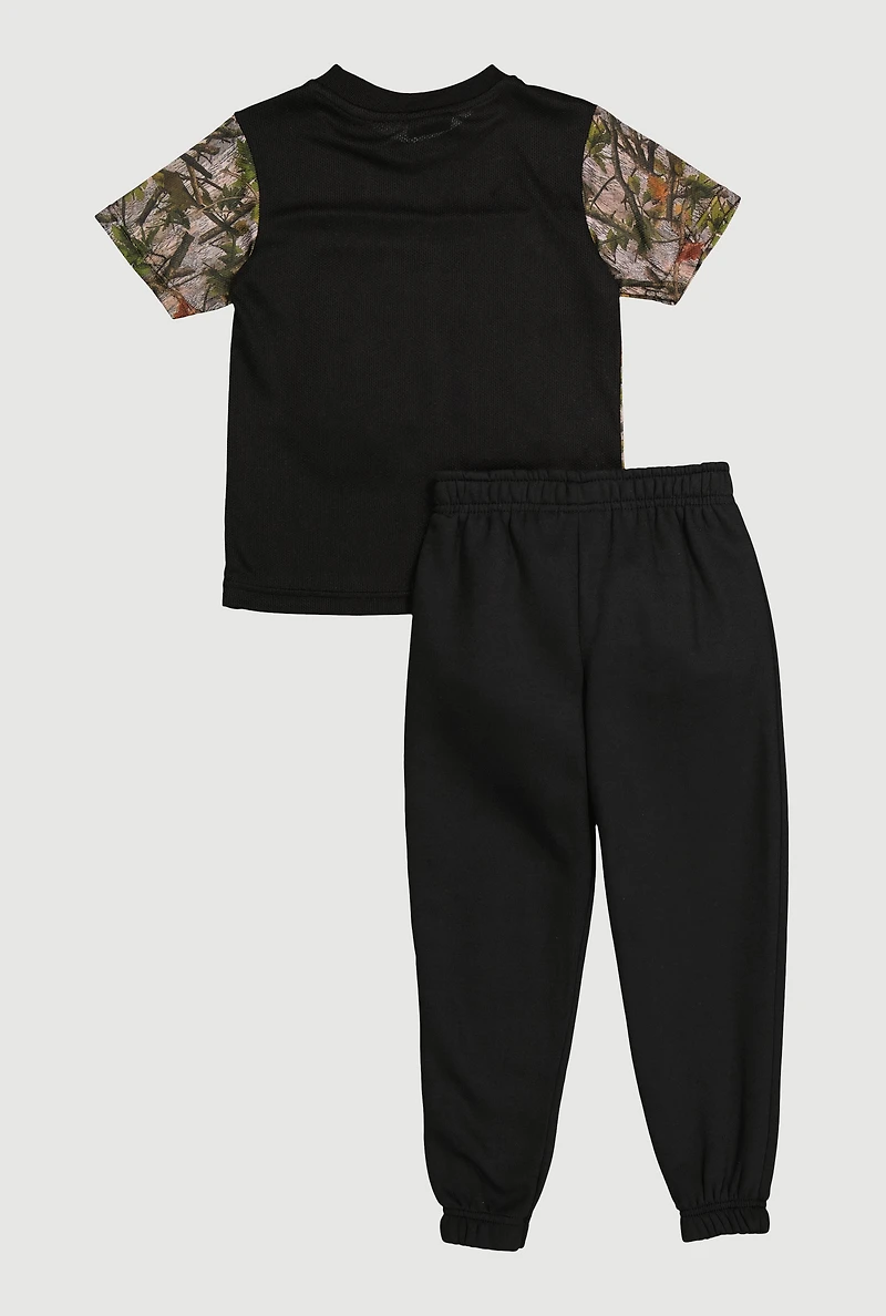 Little Boys Camo 23 Goat Graphic Tee and Sweatpants, Black,