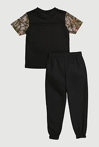 Little Boys Camo 23 Goat Graphic Tee and Sweatpants, Black,