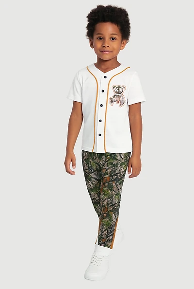 Little Boys Camo Teddy Graphic Shirt and Sweatpants