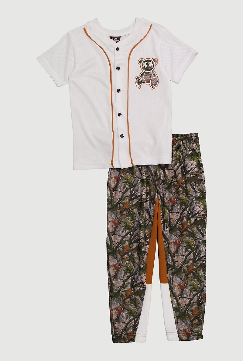 Little Boys Camo Teddy Graphic Shirt and Sweatpants, Multi, Size 5-6