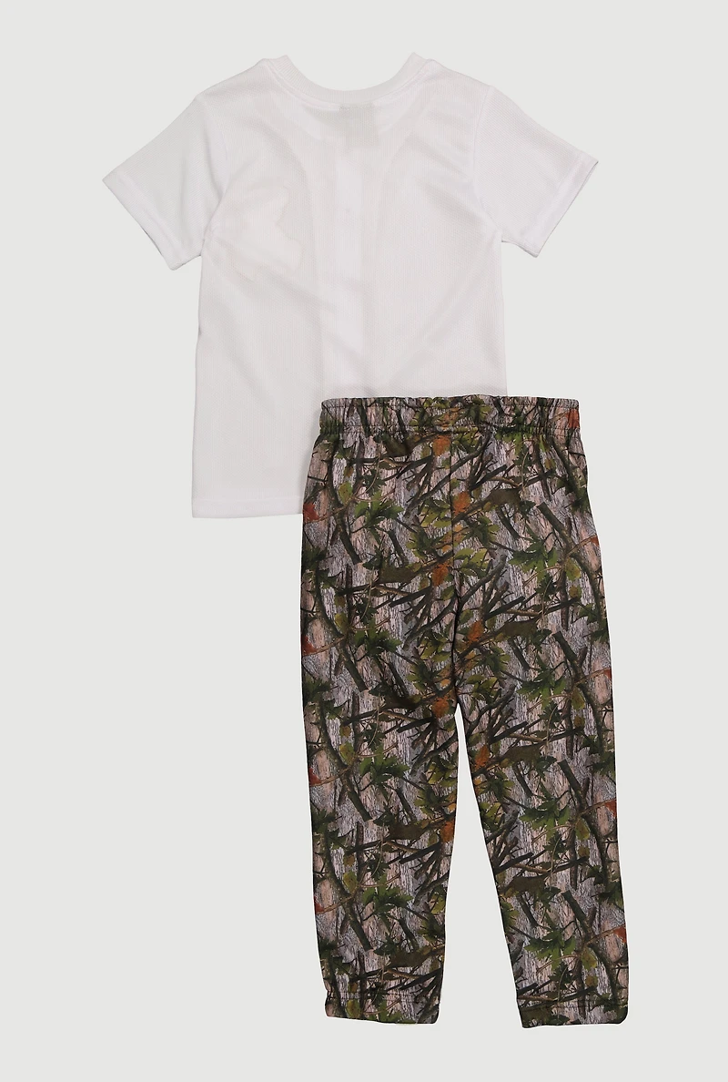 Little Boys Camo Teddy Graphic Shirt and Sweatpants, Multi, Size 5-6
