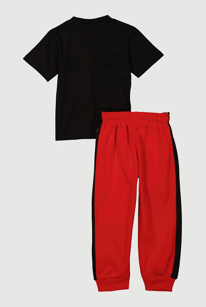 Little Boys 23 Goat Graphic Tee and Varsity Stripe Sweatpants, Red, Size 5-6