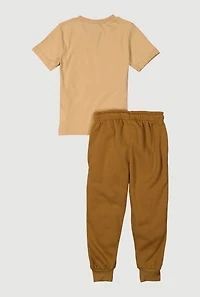 Little Boys Hustle Hard Graphic Tee and Drawstring Joggers, Brown, Size 4