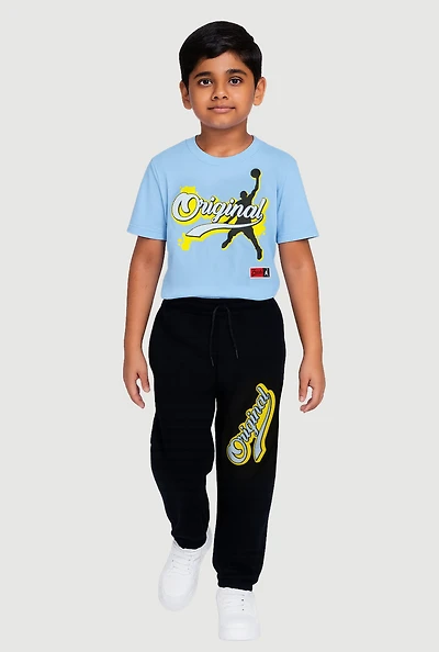 Toddler Boys Original Graphic Tee and Drawstring Waist Sweatpants, Blue, Size 4