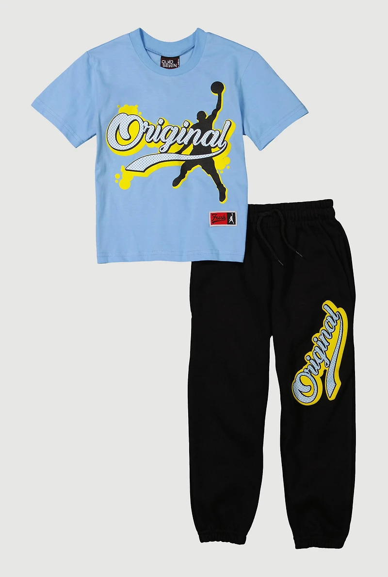 Toddler Boys Original Graphic Tee and Drawstring Waist Sweatpants, Blue, Size 4