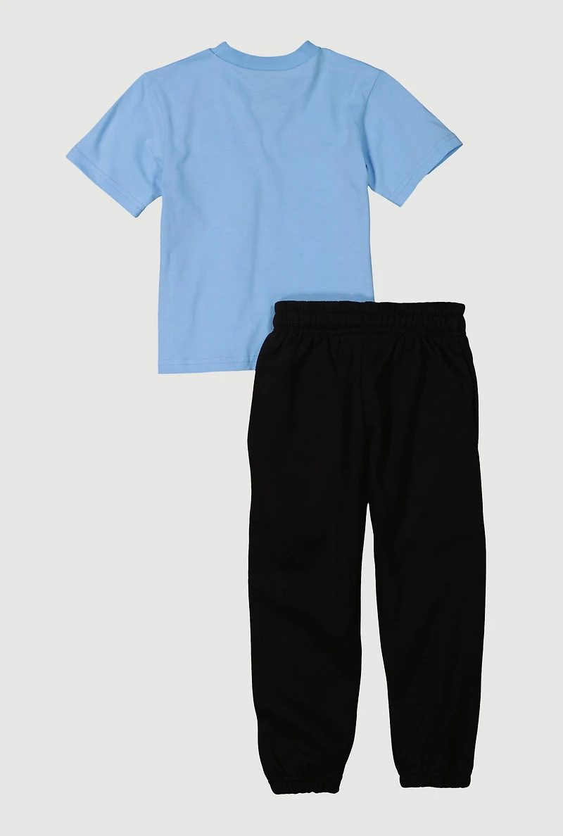 Toddler Boys Original Graphic Tee and Drawstring Waist Sweatpants, Blue, Size 4