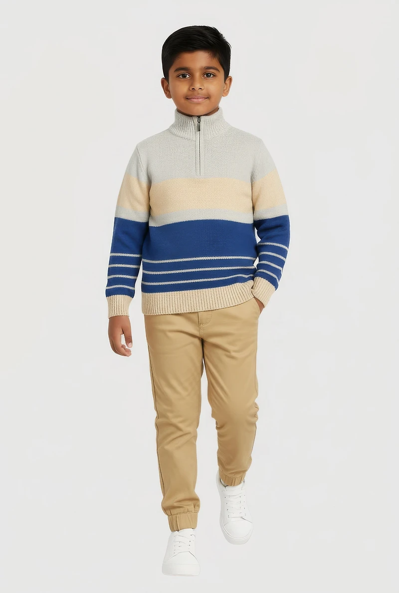 Little Boys Striped Mock Neck Sweater and Joggers Set