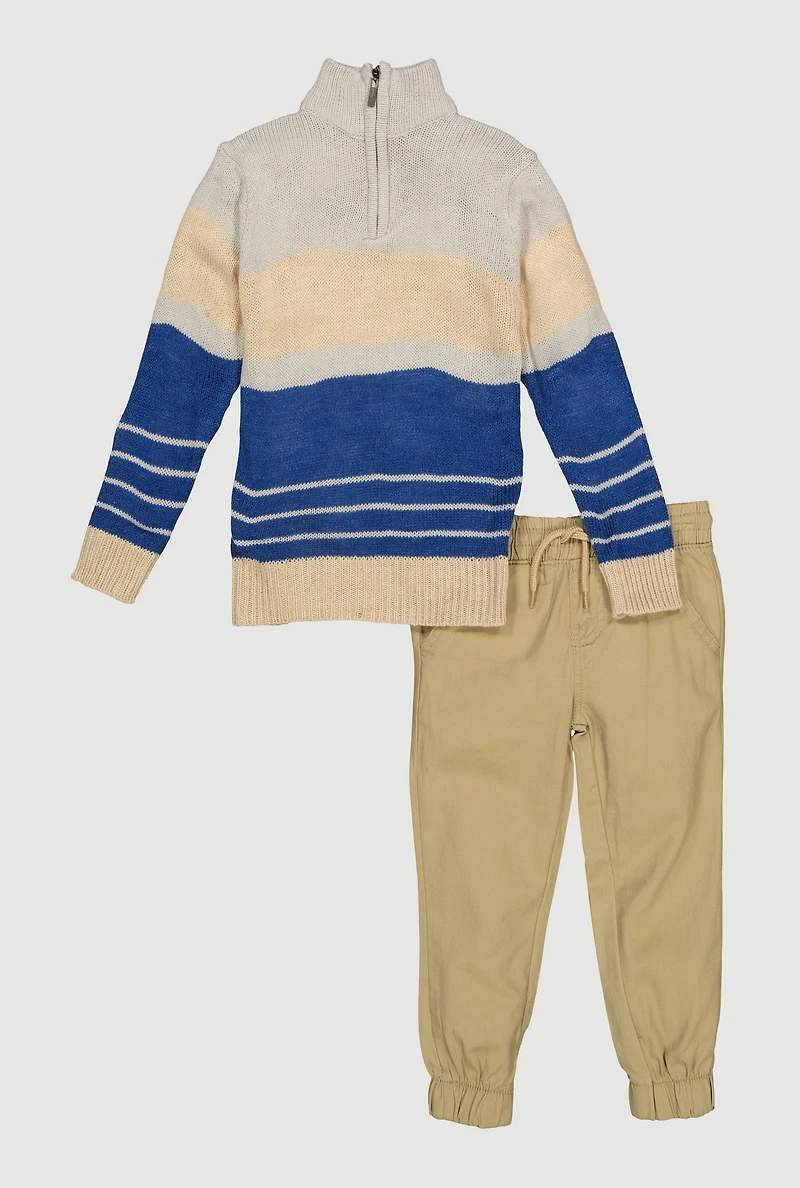 Little Boys Striped Mock Neck Sweater and Joggers Set