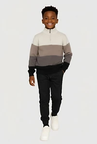 Little Boys Color Blocked Quarter Zip Sweater and Joggers, Black,