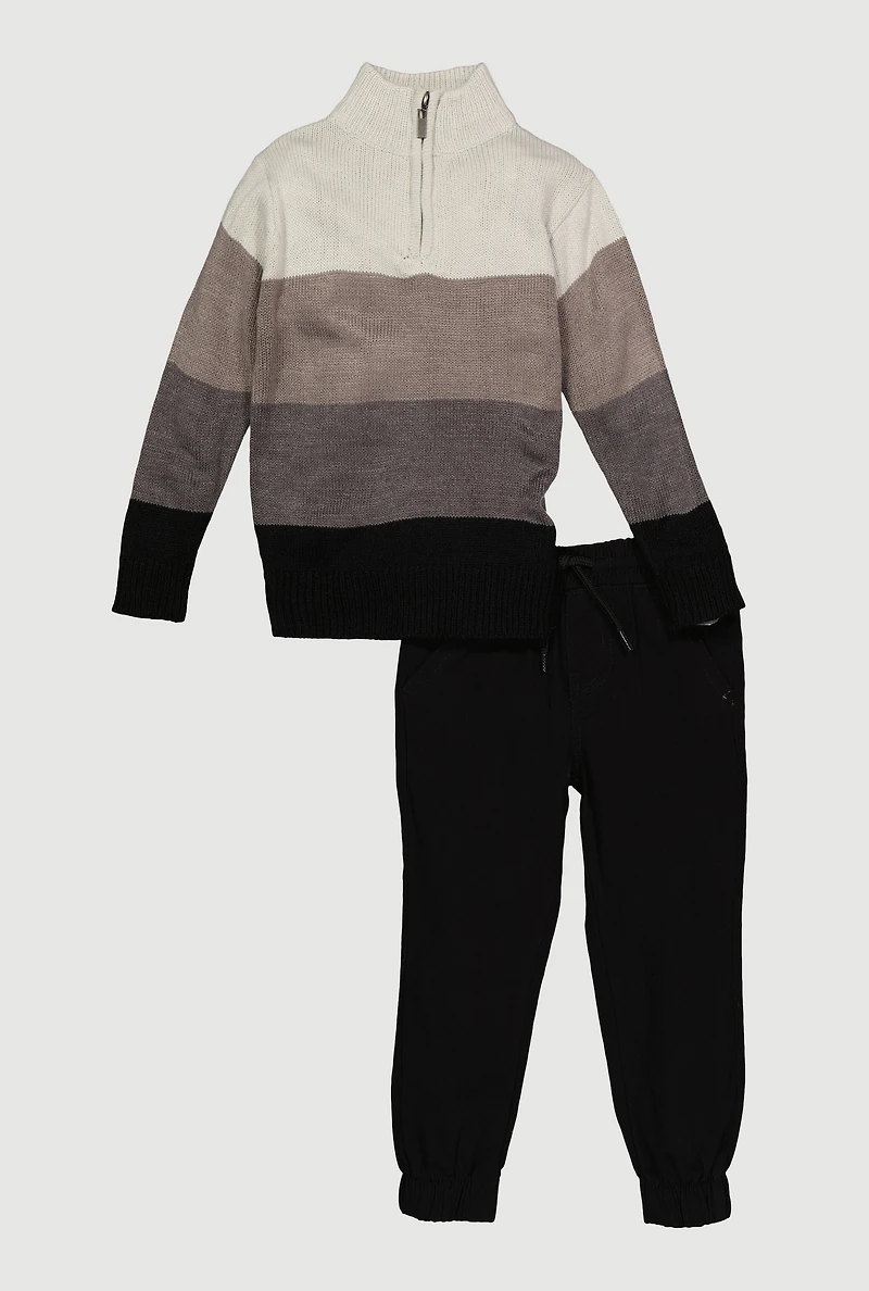 Little Boys Color Blocked Quarter Zip Sweater and Joggers