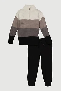 Little Boys Color Blocked Quarter Zip Sweater and Joggers