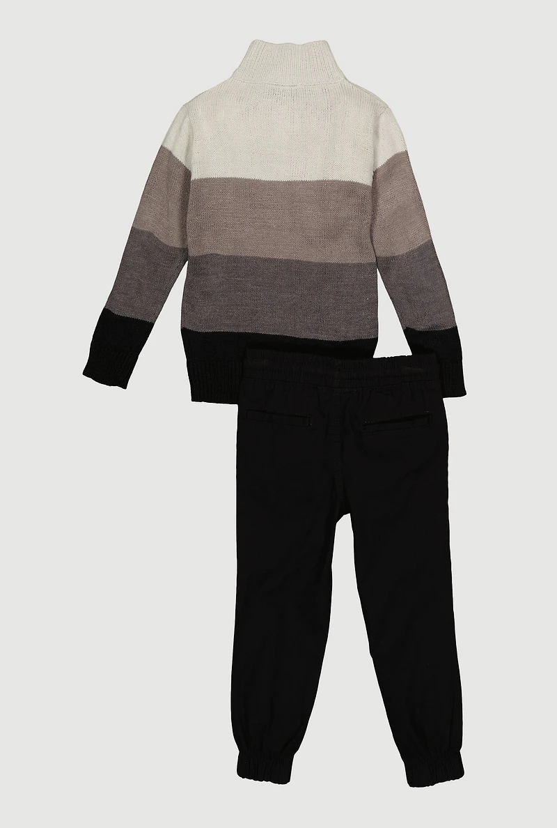 Little Boys Color Blocked Quarter Zip Sweater and Joggers