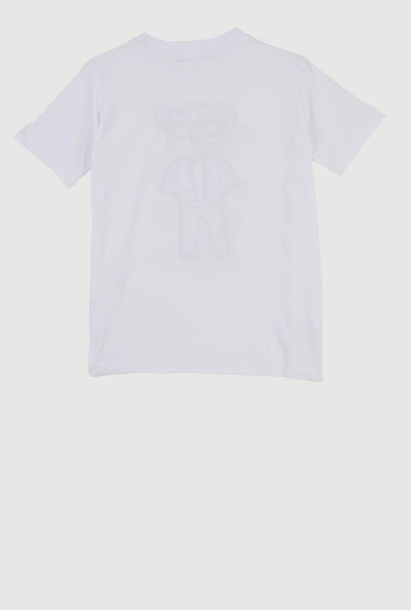 Little Boys Raining Money Bear Patch Graphic T-Shirt, White, Size 7