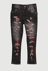 Little Boys Distressed Acid Wash Whiskered Jeans, Black, Size 5