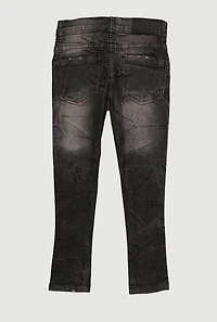 Little Boys Distressed Acid Wash Whiskered Jeans, Black, Size 5