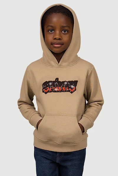 Little Boys Saints Graffiti Print Hooded Sweatshirt, Beige, Size 7
