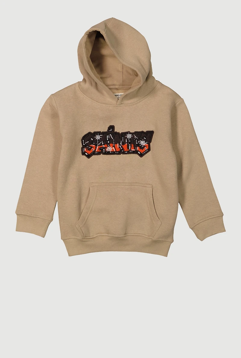 Little Boys Saints Graffiti Print Hooded Sweatshirt, Beige, Size 4