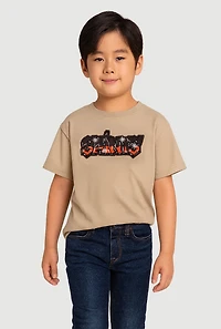 Little Boys Embroidered Saints Graphic Tee, Brown, Size 4