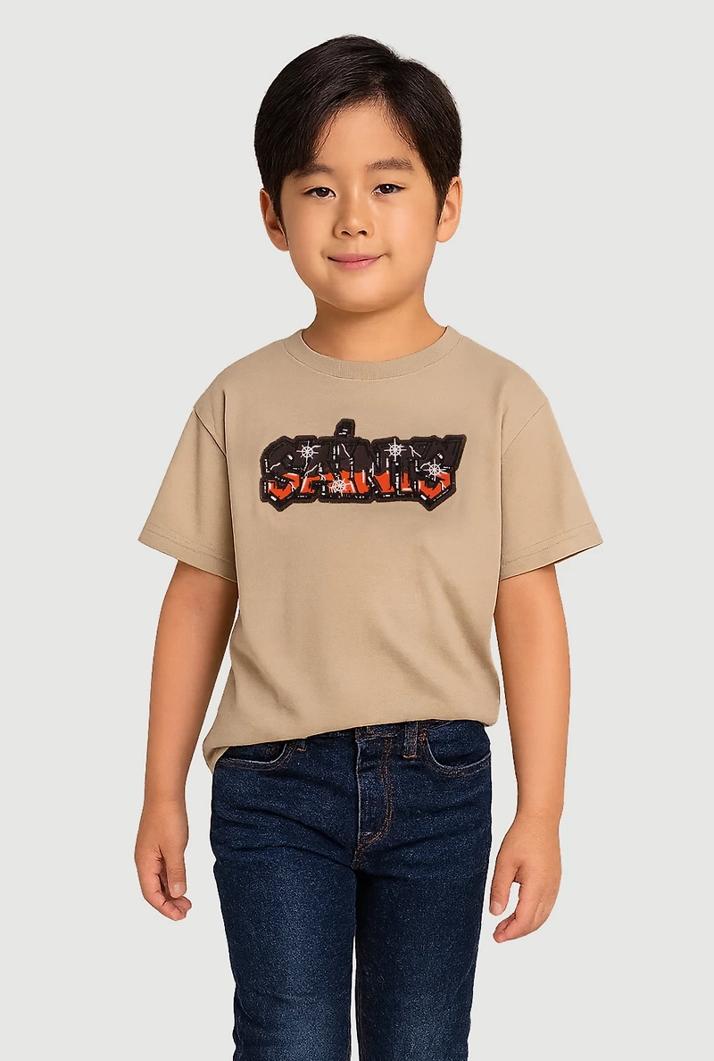Little Boys Embroidered Saints Graphic Tee, Brown,