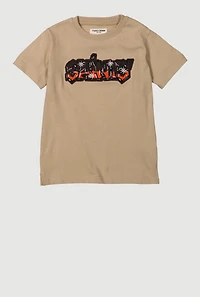Little Boys Embroidered Saints Graphic Tee, Brown, Size 6
