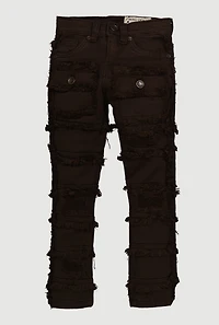 Little Boys Frayed Tiered Cargo Pocket Jeans, Brown, Size 7