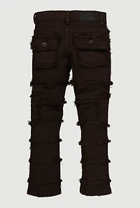 Little Boys Frayed Tiered Cargo Pocket Jeans, Brown, Size 4