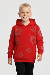 Little Boys Flower Rhinestone Hooded Pullover Sweatshirt