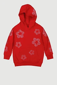 Little Boys Flower Rhinestone Hooded Pullover Sweatshirt