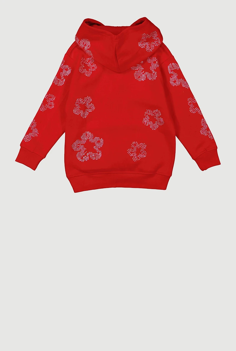 Little Boys Flower Rhinestone Hooded Pullover Sweatshirt