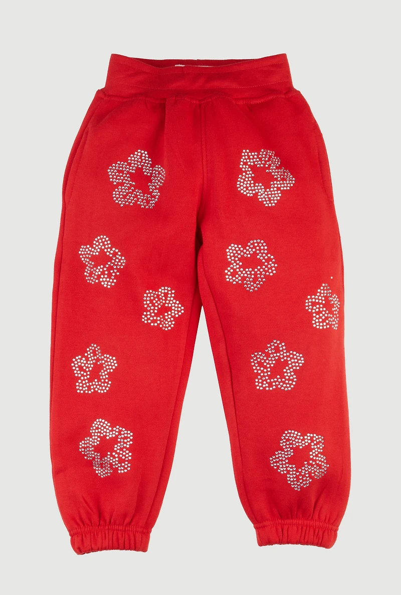 Little Boys Rhinestone Floral Joggers