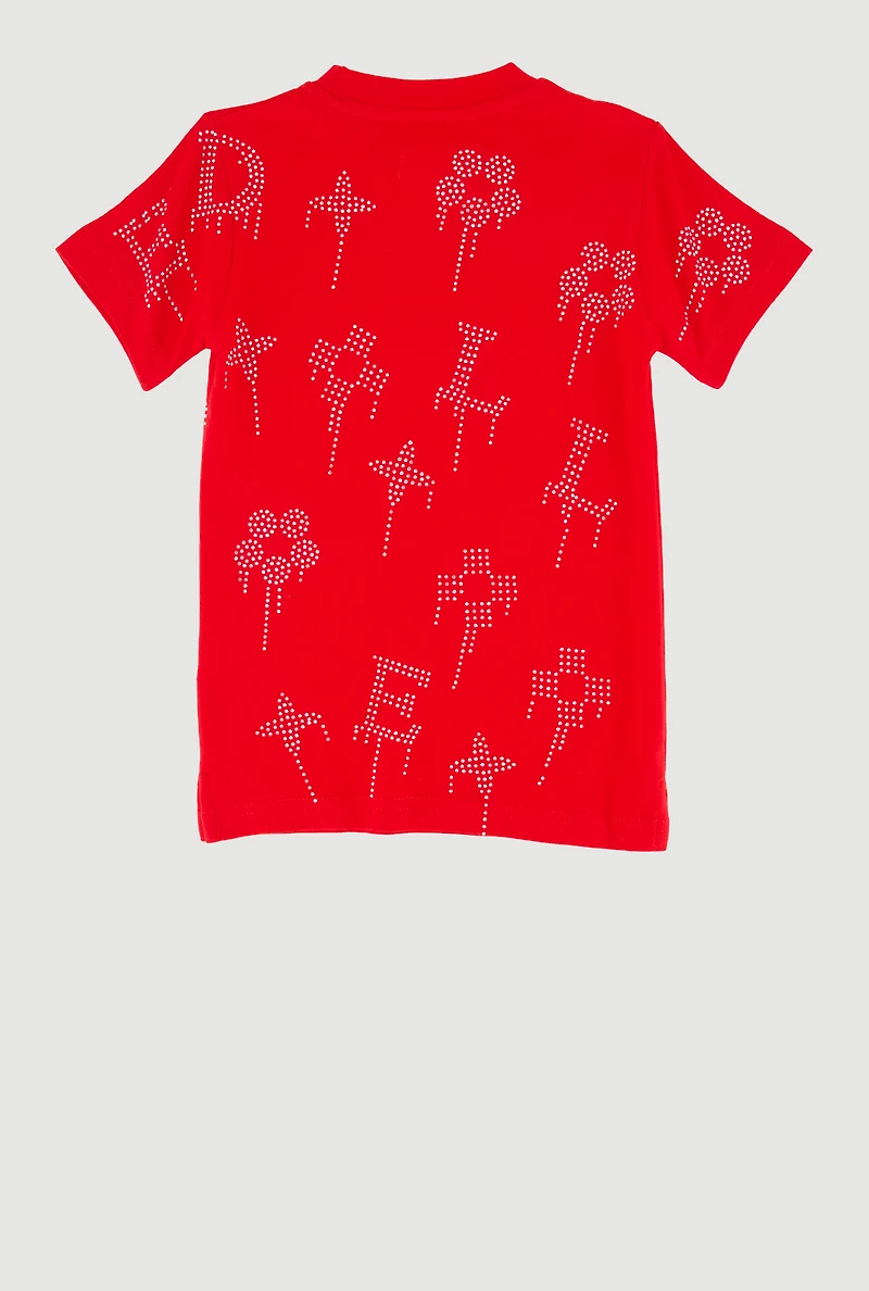 Little Boys Floral Rhinestone Graphic Tee