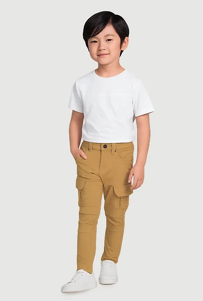 Little Boys Slim Leg Moto Cargo Pants, Khaki, Size 7