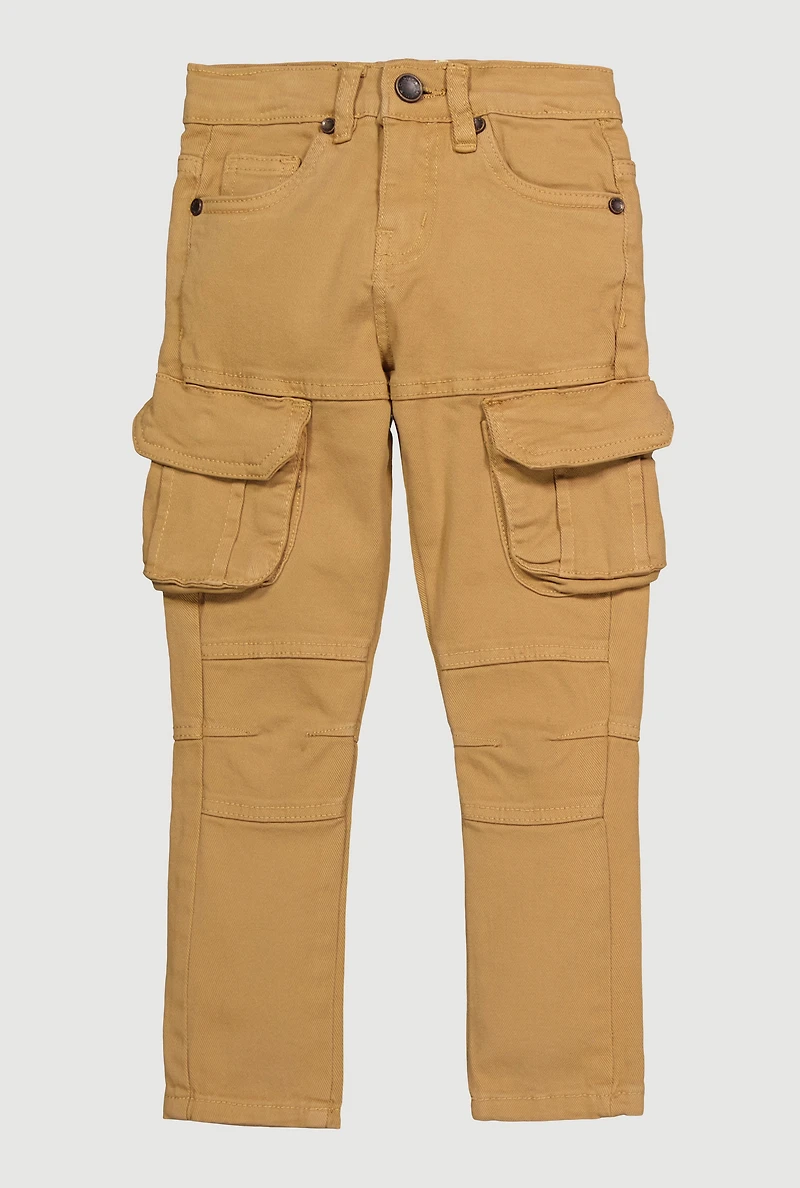 Little Boys Slim Leg Moto Cargo Pants, Khaki, Size 7