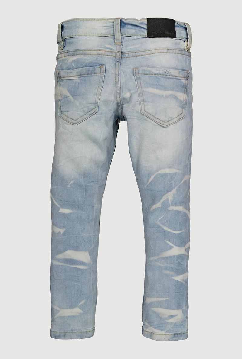Little Boys Rhinestone Detail Patch and Repair Distressed Jeans, Blue, Size 5