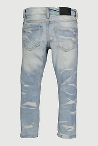 Little Boys Rhinestone Detail Patch and Repair Distressed Jeans, Blue, Size 5