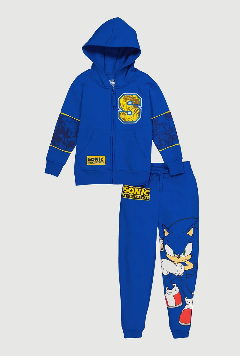 Little Boys Sonic the Hedgehog Zip Front Hoodie and Joggers