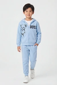 Little Boys Boss Bear Zip Front Hoodie and Joggers Set