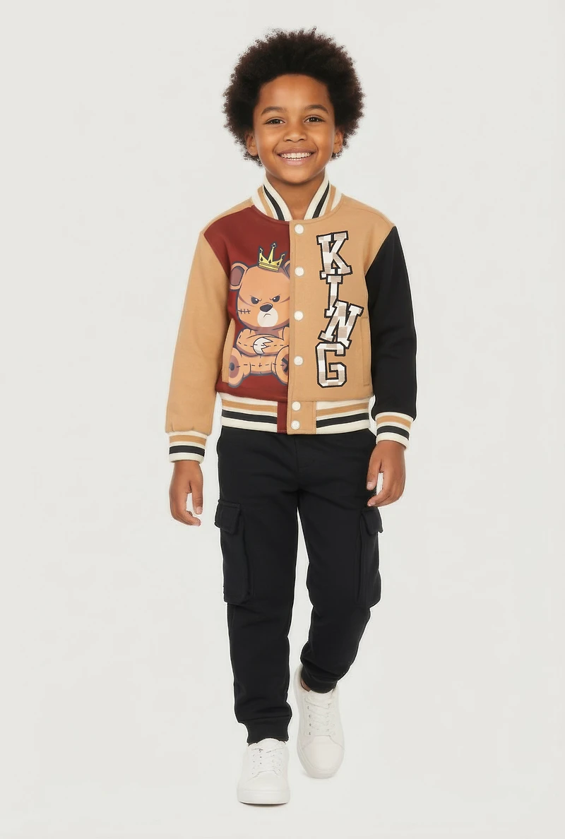 Little Boys King Graphic Varsity Jacket and Sweatpants, Multi, Size 5-6